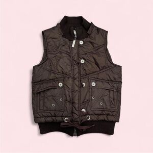 Y2K Brown Quilted Puffer Vest with Pockets